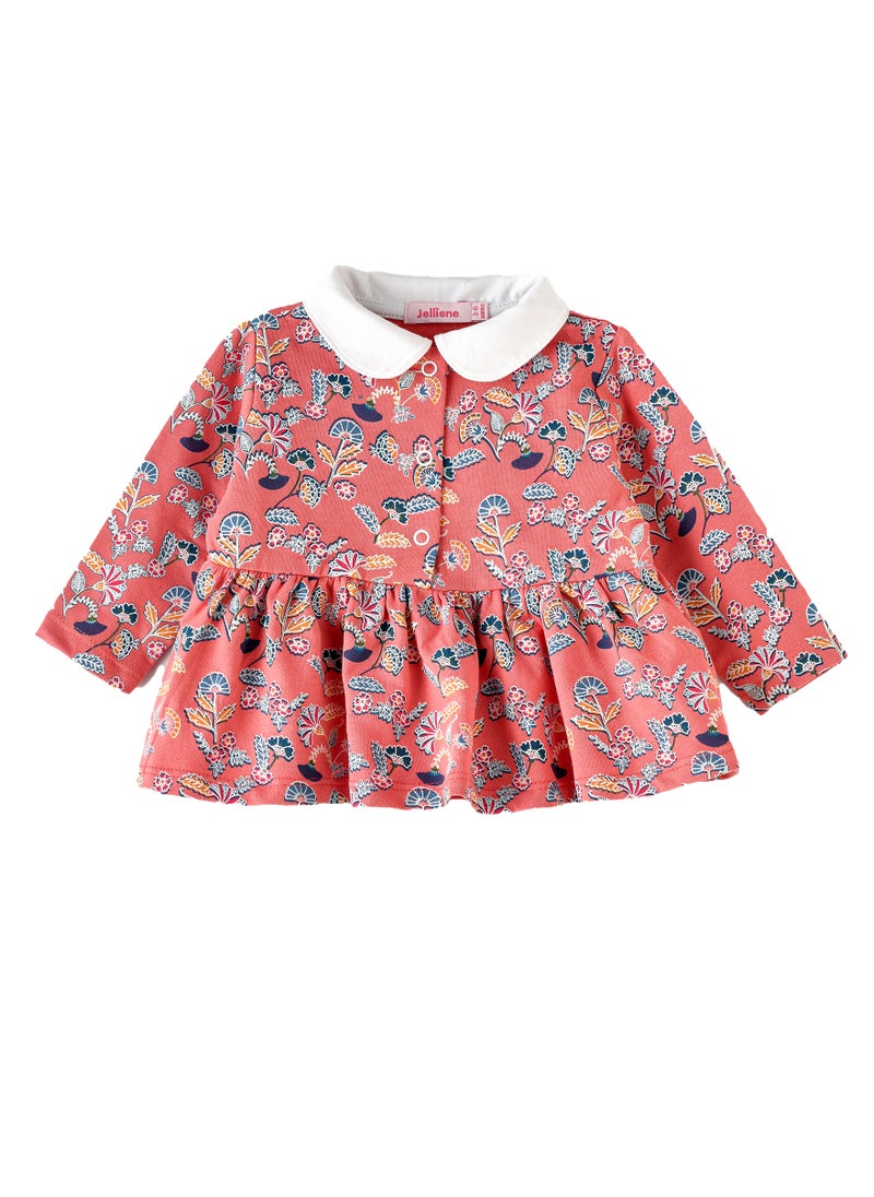 Jelliene Baby Coral Floral Top with White Collar  - Image 1