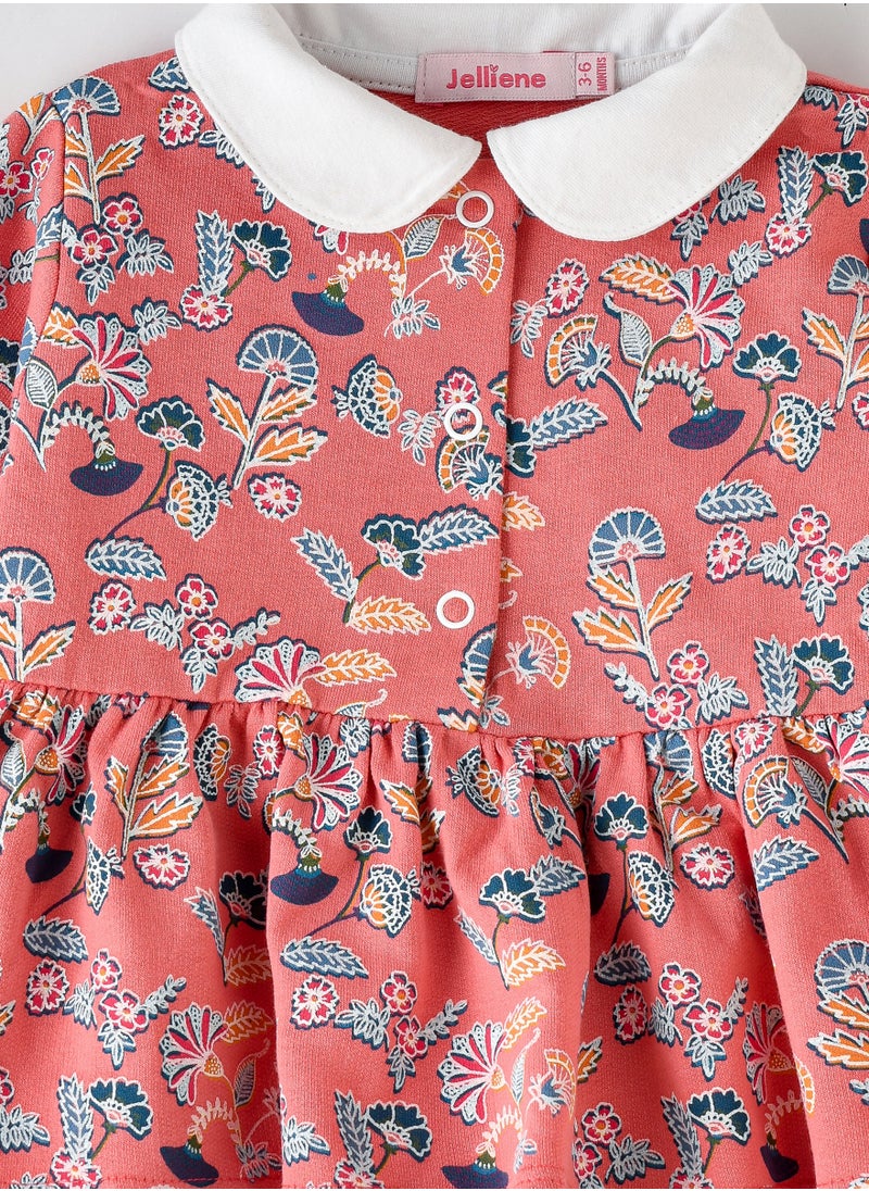 Jelliene Baby Coral Floral Top with White Collar  - Image 3