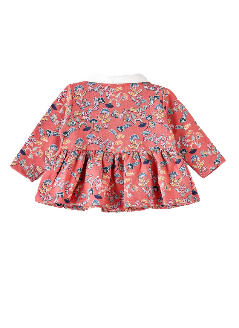 Jelliene Baby Coral Floral Top with White Collar  - Image 2
