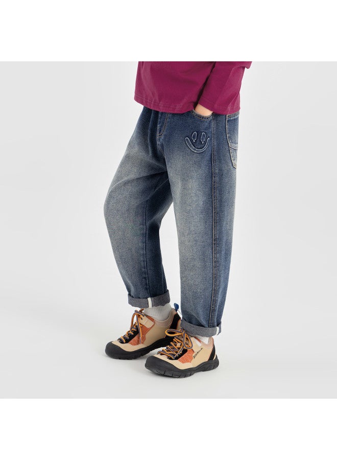 Pants, Children's Autumn Simple Retro Jeans, Comfortable Soft Straight-leg Casual Loose-fit Long Pants For Big Kids - Image 5