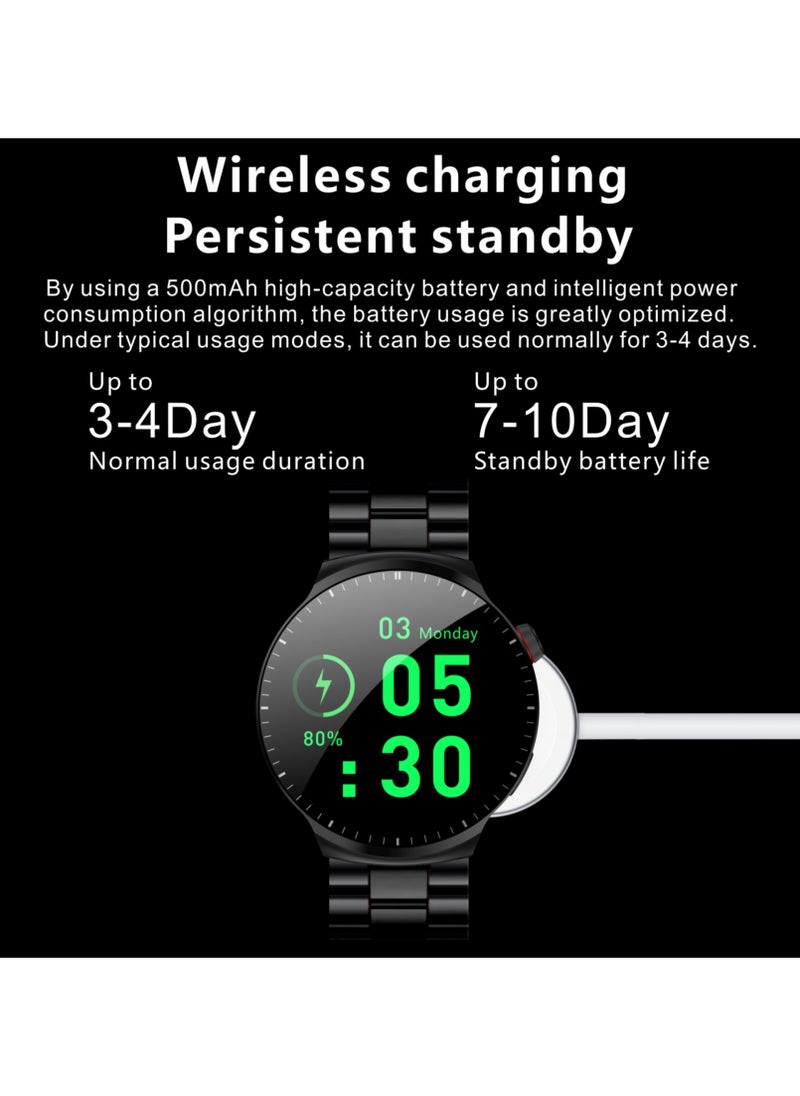 Hommtel - Watch 4 Max Smartwatch - AMOLED 1.9'' Full Curved HD Screen, 500mAh Battery, Black Edition & Formal Edition, 3 Straps, Voice Assistant, NFC, Bluetooth Calling, Health Monitoring, Sleep Tracking, Waterproof, GPS Navigation, Wireless Charging - Image 1