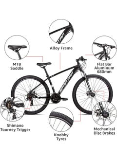 Spartan Calibre Hardtail Mountain Bicycle| 27 inch wheel size| 21 speed Shimano gear | For adults| Charcoal black  - Image 3