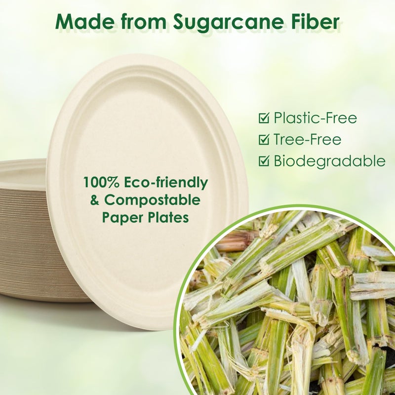 FEHHTO Compostable Oval Paper Plates  12.5Inch 25Pack Disposable Heavy Duty Bagasse Platters Eco-Friendly Biodegradable Sugarcane Plates for BBQ  Party  Picnic - Natural Brown - Image 3