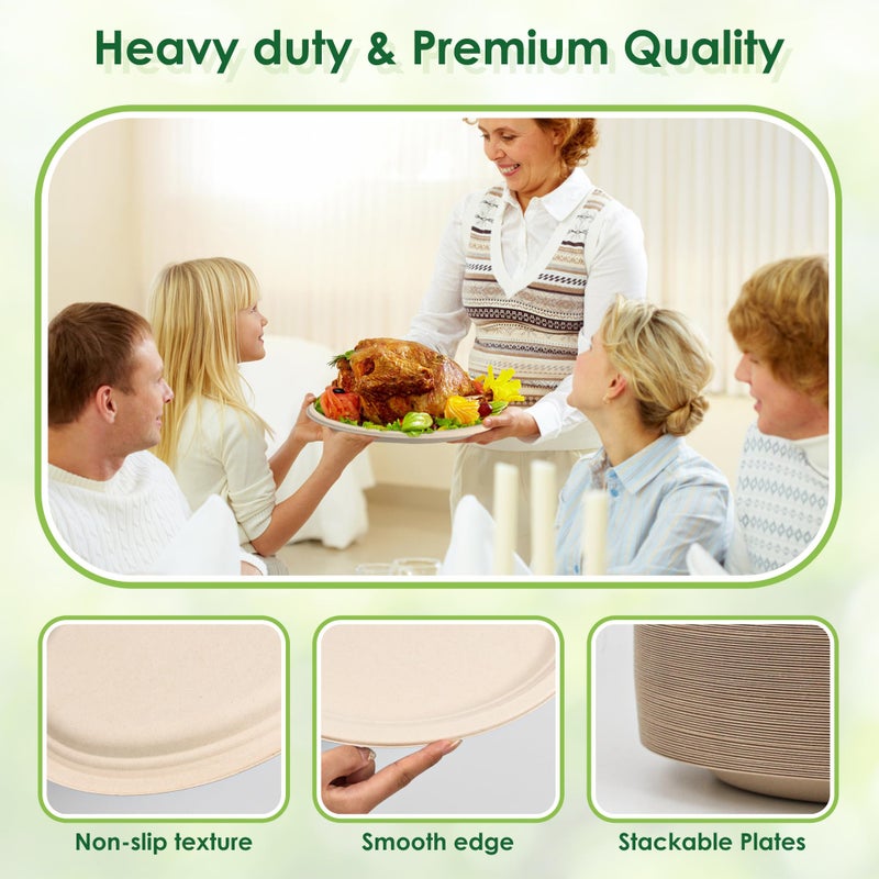 FEHHTO Compostable Oval Paper Plates  12.5Inch 25Pack Disposable Heavy Duty Bagasse Platters Eco-Friendly Biodegradable Sugarcane Plates for BBQ  Party  Picnic - Natural Brown - Image 5