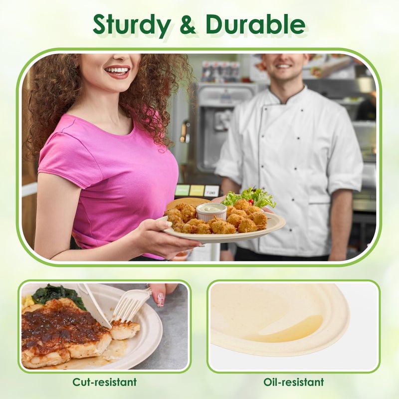 FEHHTO Compostable Oval Paper Plates  12.5Inch 25Pack Disposable Heavy Duty Bagasse Platters Eco-Friendly Biodegradable Sugarcane Plates for BBQ  Party  Picnic - Natural Brown - Image 4