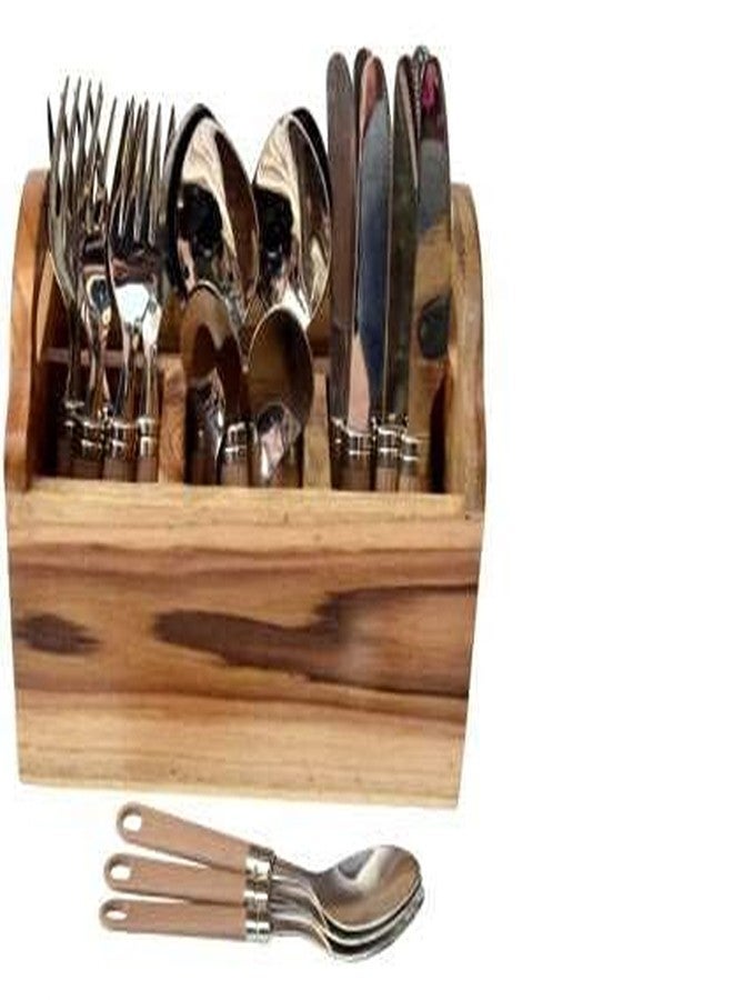 Giftoshopee WOODEN Empty Cutlery Holder Case (Brown, Medium, Holds 30 Pieces) - Image 4