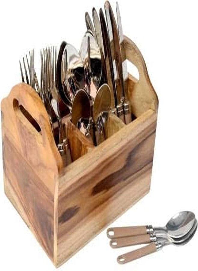 Giftoshopee WOODEN Empty Cutlery Holder Case (Brown, Medium, Holds 30 Pieces) - Image 1