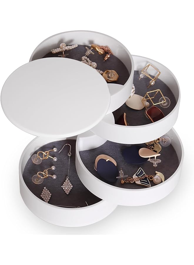 The Bros 4-Layer Rotating Jewelry Organizer with Lid - Small Travel Jewelry Storage Box Earring Holder for Women, Ideal for Bracelets, Rings, and More - Image 1