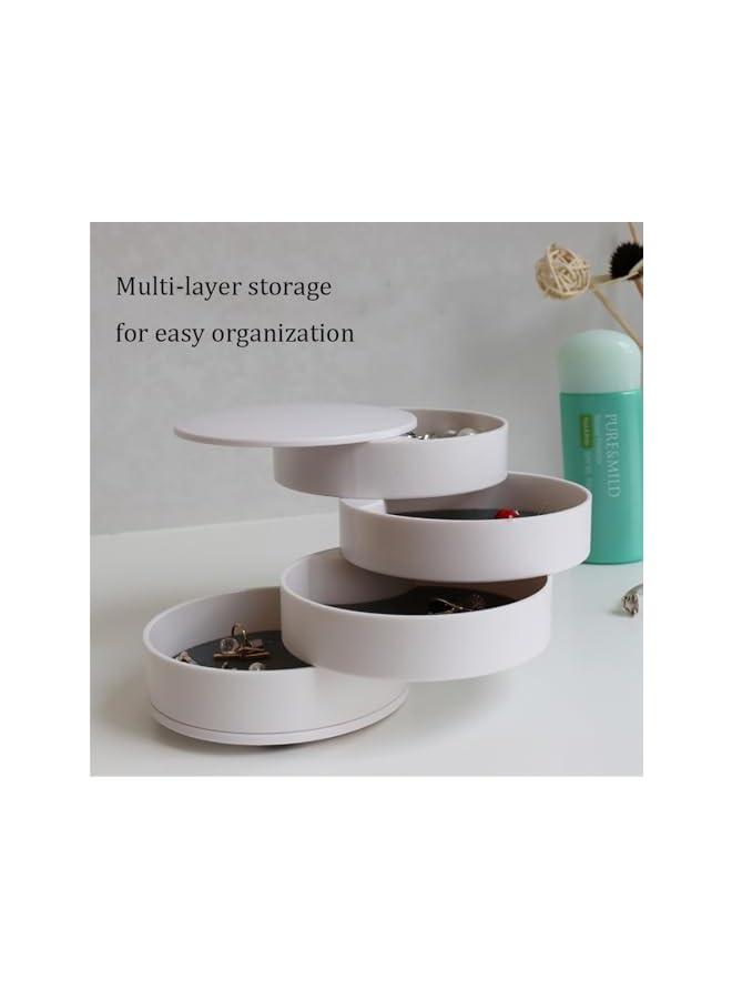 The Bros 4-Layer Rotating Jewelry Organizer with Lid - Small Travel Jewelry Storage Box Earring Holder for Women, Ideal for Bracelets, Rings, and More - Image 2