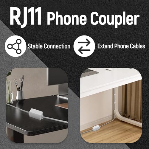 Uvital Phone Extension Cord 33 Ft, Telephone Cable with Standard RJ11 Plug and 1 in-Line Couplers and 20 Cable Clip Holders, Grey - Image 5
