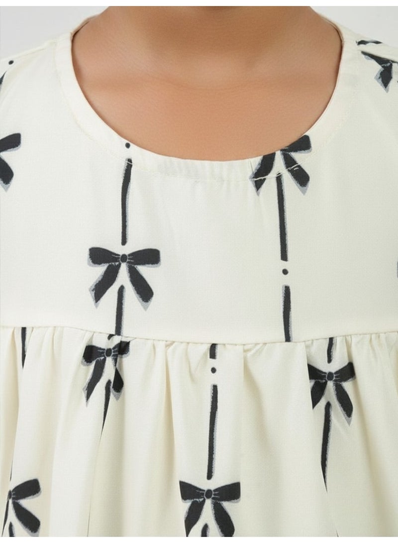 Globus Girls White Casual Dress with Abstract Print and Pockets - Image 4