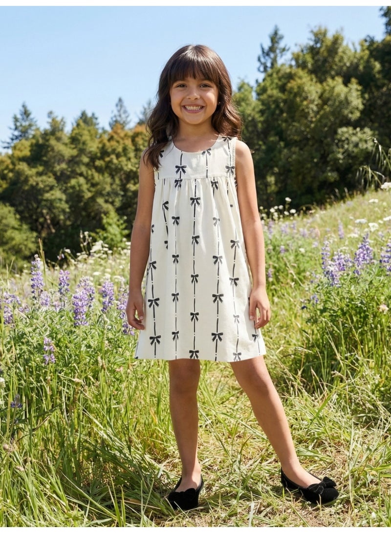 Globus Girls White Casual Dress with Abstract Print and Pockets - Image 1