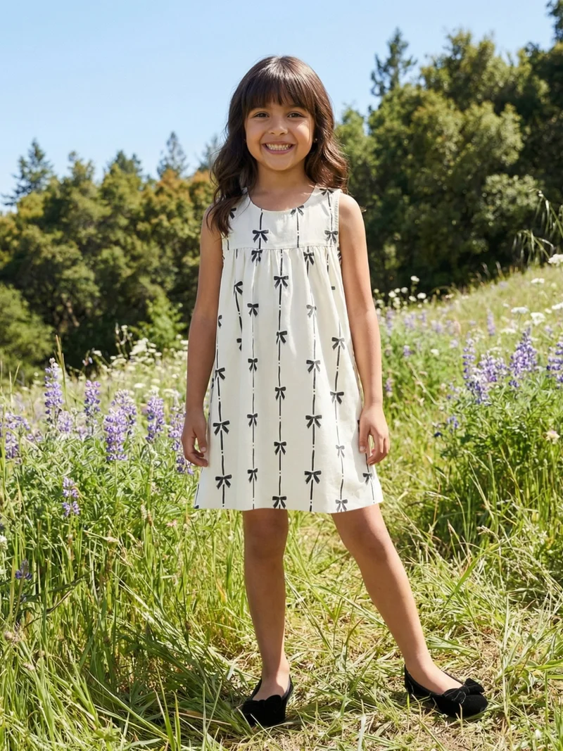 Globus Globus Girls White Casual Dress with Abstract Print and Pockets