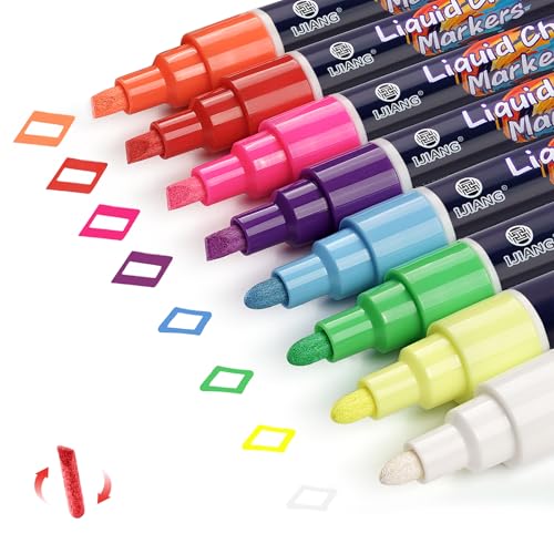 IJIANG Liquid Chalk Markers for Blackboards Dust Free WetDry Erasable Chalk Markers with 6mm Reversible BulletChisel Tip Neon Colors for Chalkboard Signs Whiteboard Calendar Window Glass - Image 1