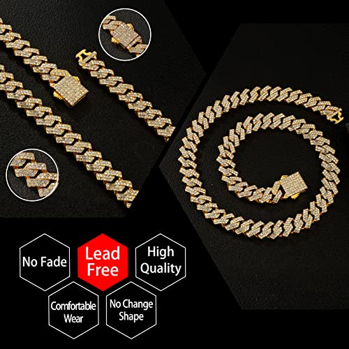 Saintda Cuban Link Chain Iced Out Miami Mens Necklace Gold Diamond Spring Buckle Cuban Chain 12mm Hip Hop Jewelry with Gift Box for Men Women (Gold-12mm,24inch) - Image 5