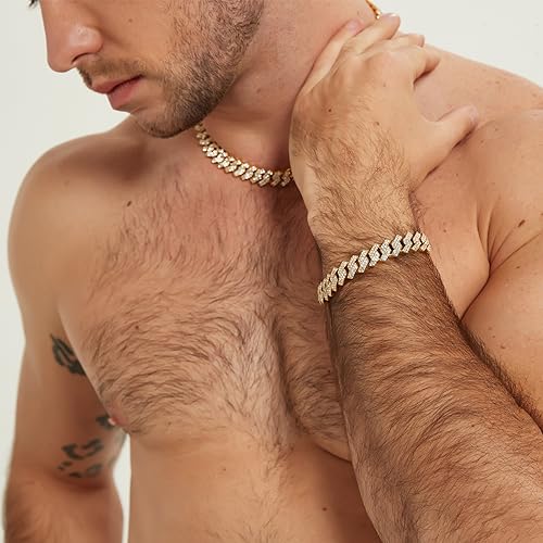 Saintda Cuban Link Chain Iced Out Miami Mens Necklace Gold Diamond Spring Buckle Cuban Chain 12mm Hip Hop Jewelry with Gift Box for Men Women (Gold-12mm,24inch) - Image 2
