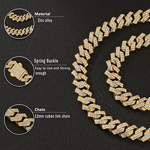 Saintda Cuban Link Chain Iced Out Miami Mens Necklace Gold Diamond Spring Buckle Cuban Chain 12mm Hip Hop Jewelry with Gift Box for Men Women (Gold-12mm,24inch) - Image 4