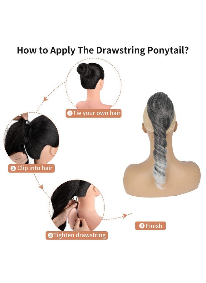 KRSI - Salt And Pepper Ponytails Extension Drawstring Ponytail For Black Women, Short Curly Ponytails Silver Gray Ponytail Sleek Fake Ponytail Clip In On Hair Pieces For Black Women For Girls 14Inch - Image 1