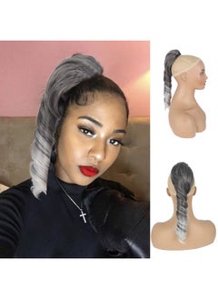 Salt And Pepper Ponytails Extension Drawstring Ponytail For Black Women, Short Curly Ponytails Silver Gray Ponytail Sleek Fake Ponytail Clip In On Hair Pieces For Black Women For Girls 14Inch