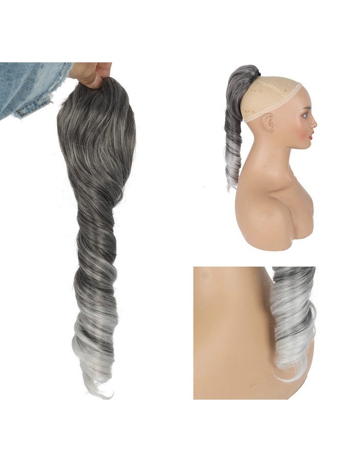 KRSI - Salt And Pepper Ponytails Extension Drawstring Ponytail For Black Women, Short Curly Ponytails Silver Gray Ponytail Sleek Fake Ponytail Clip In On Hair Pieces For Black Women For Girls 14Inch - Image 1