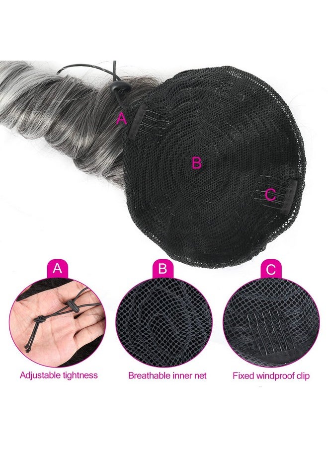 KRSI - Salt And Pepper Ponytails Extension Drawstring Ponytail For Black Women, Short Curly Ponytails Silver Gray Ponytail Sleek Fake Ponytail Clip In On Hair Pieces For Black Women For Girls 14Inch - Image 1