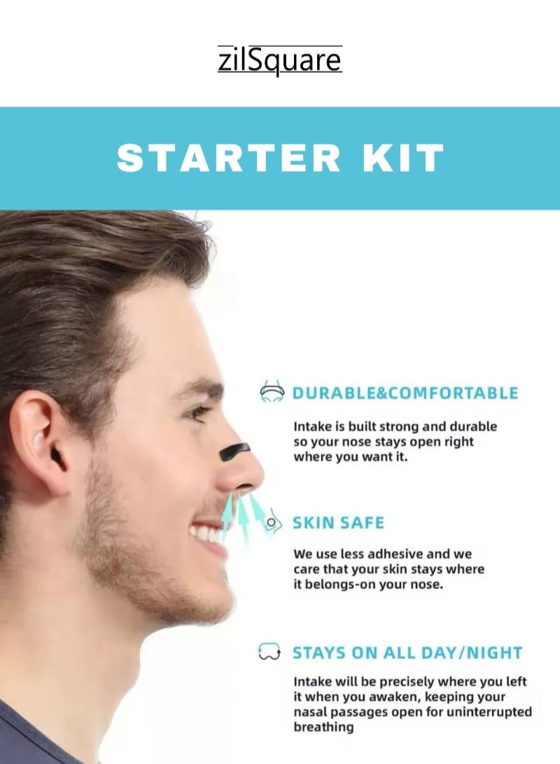 zilSquare Nasal Dilator Starter Kit for Better Breathing & Anti Snoring | Reusable Nose Opener, Nasal Strips & Breathing Aid for Sleep, Sport & Sinus Relief | Stop Snoring Device, Nasal Expander for Men & Women | Natural Snore Solution, Comfortable Nasal Clip for Deep Sleep & Congestion Relief - Image 3