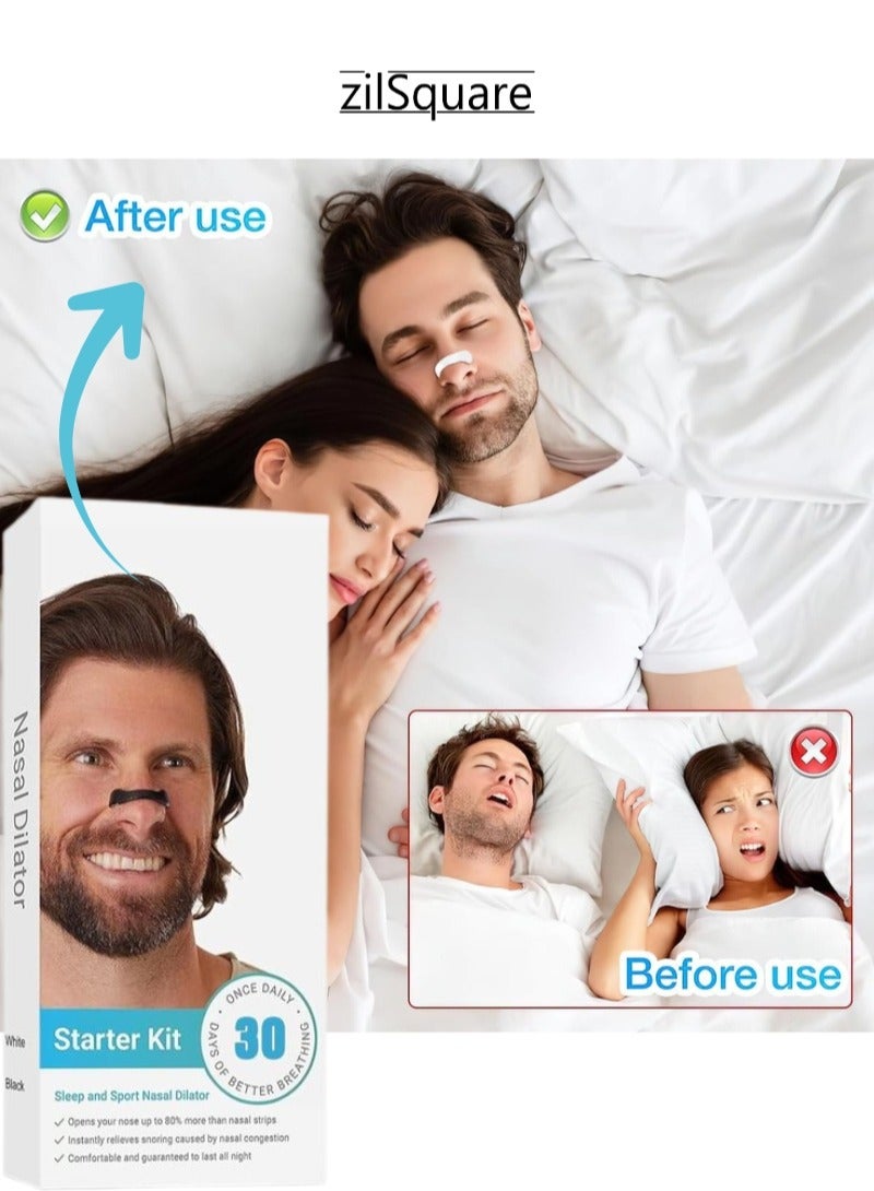 zilSquare Nasal Dilator Starter Kit for Better Breathing & Anti Snoring | Reusable Nose Opener, Nasal Strips & Breathing Aid for Sleep, Sport & Sinus Relief | Stop Snoring Device, Nasal Expander for Men & Women | Natural Snore Solution, Comfortable Nasal Clip for Deep Sleep & Congestion Relief - Image 4