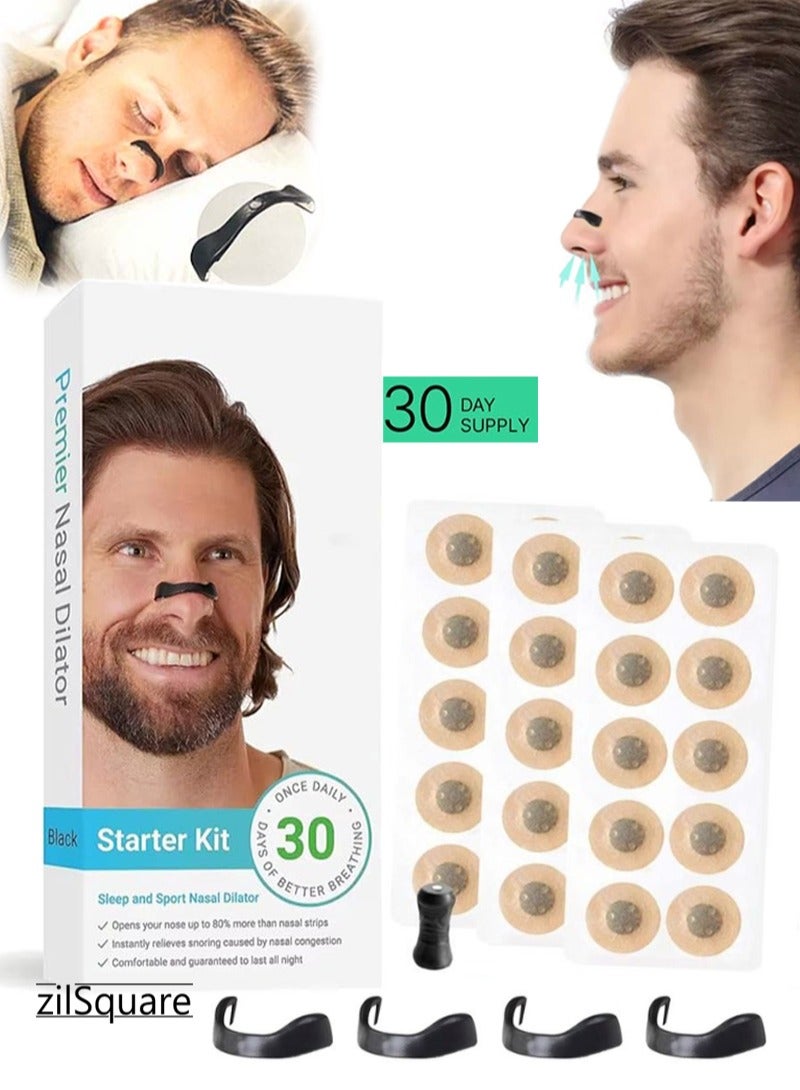 zilSquare Nasal Dilator Starter Kit for Better Breathing & Anti Snoring | Reusable Nose Opener, Nasal Strips & Breathing Aid for Sleep, Sport & Sinus Relief | Stop Snoring Device, Nasal Expander for Men & Women | Natural Snore Solution, Comfortable Nasal Clip for Deep Sleep & Congestion Relief - Image 1