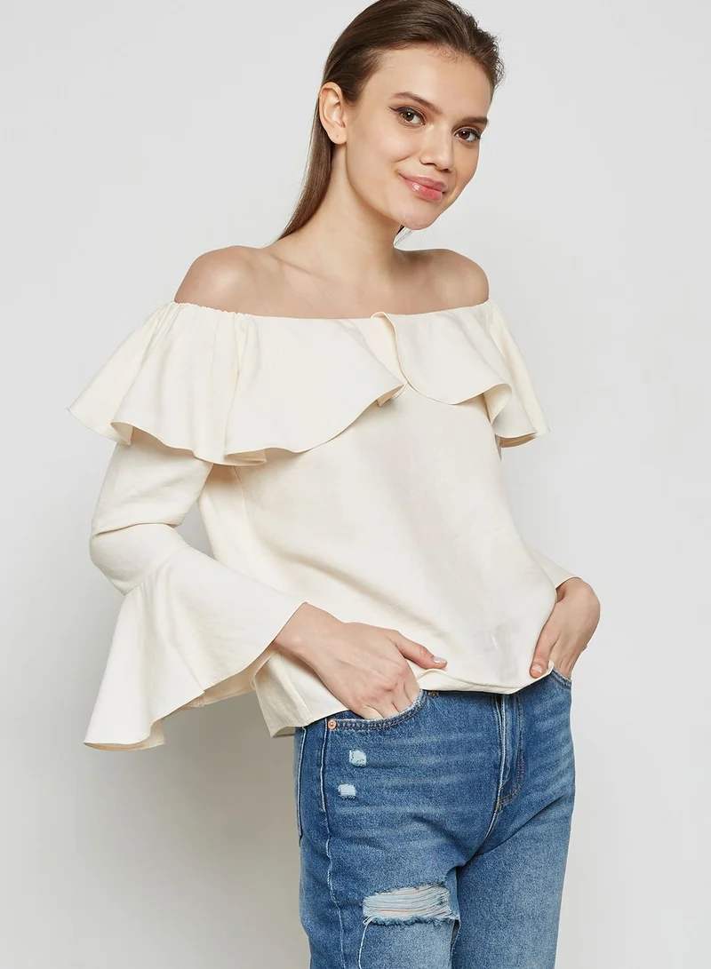 ELLA Ruffle Trim Bardot Top