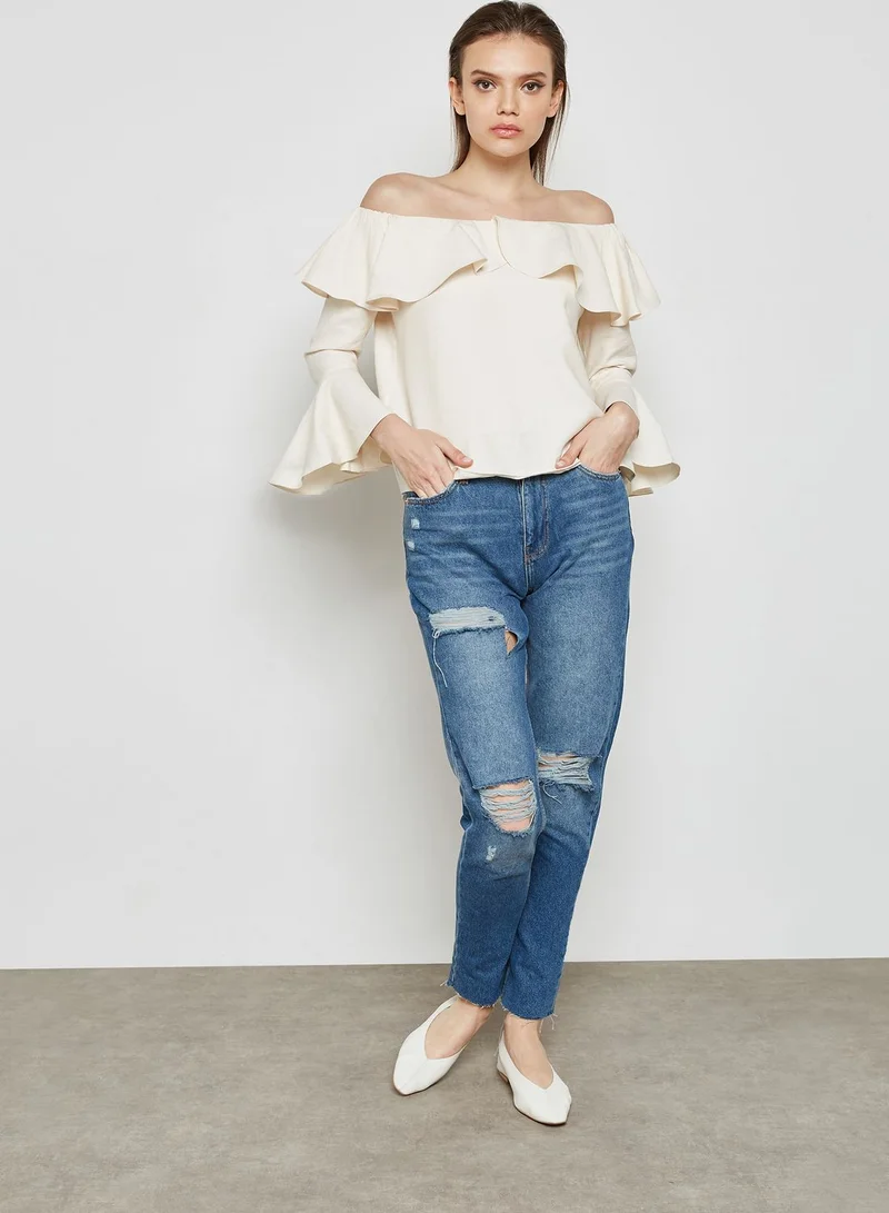 ELLA Ruffle Trim Bardot Top