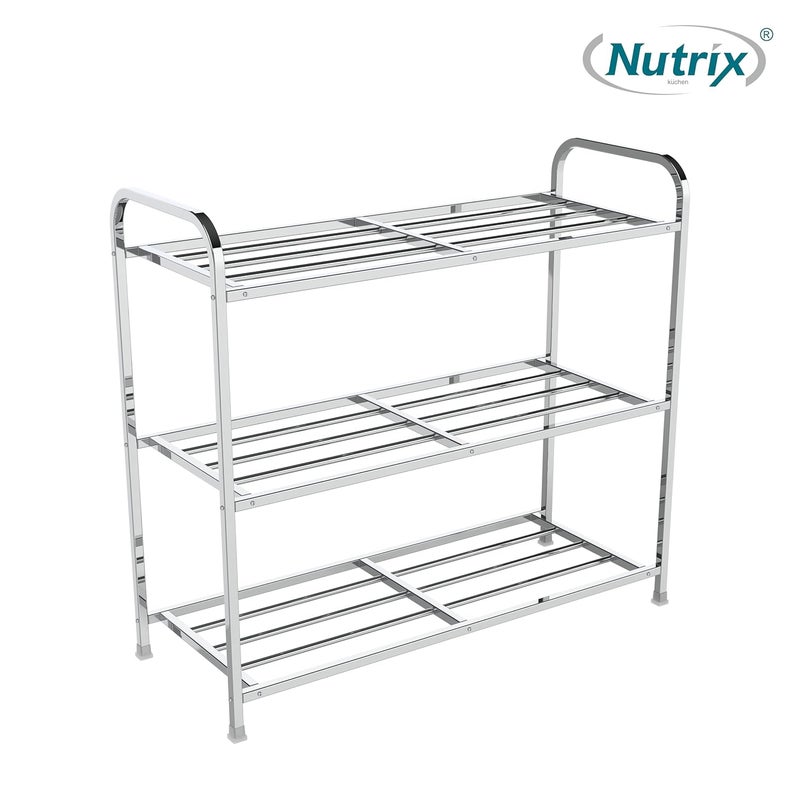 NUTRIX Stainless Steel Shoe Rack Shelves MultiPurpose Shoe Rack Shelve Storage Rack Steel DustProof for Footwear 3 Shelves - Image 4