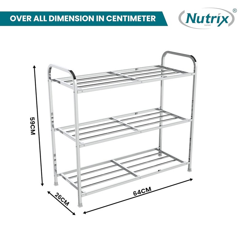 NUTRIX Stainless Steel Shoe Rack Shelves MultiPurpose Shoe Rack Shelve Storage Rack Steel DustProof for Footwear 3 Shelves - Image 3