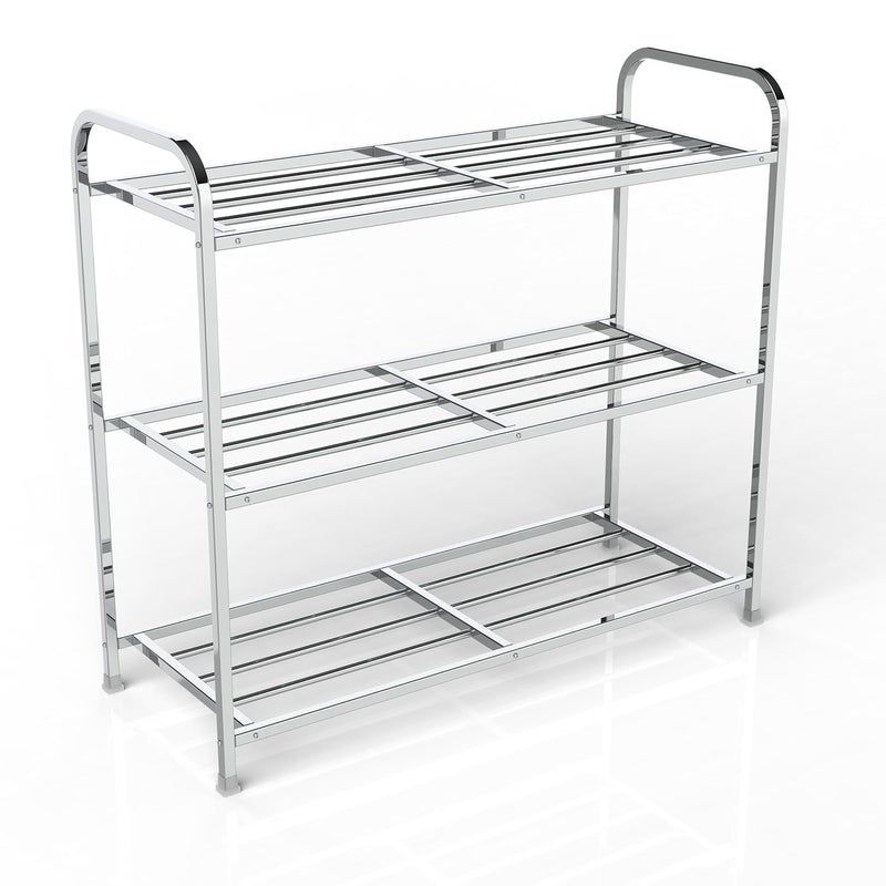NUTRIX Stainless Steel Shoe Rack Shelves MultiPurpose Shoe Rack Shelve Storage Rack Steel DustProof for Footwear 3 Shelves - Image 1
