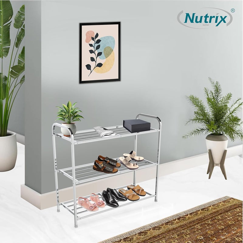 NUTRIX Stainless Steel Shoe Rack Shelves MultiPurpose Shoe Rack Shelve Storage Rack Steel DustProof for Footwear 3 Shelves - Image 2