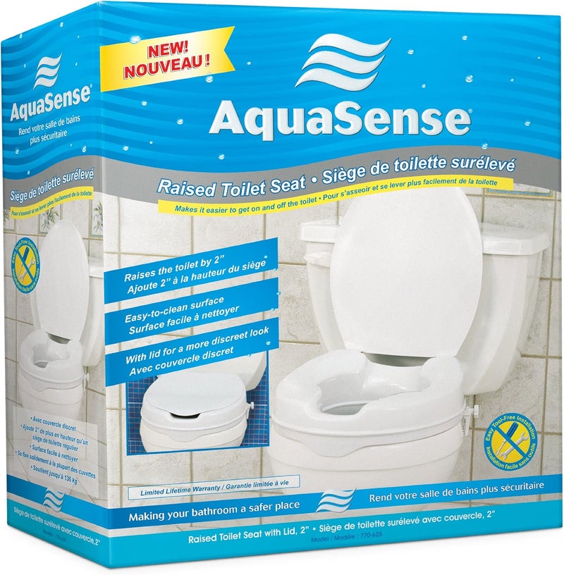 Aqua Sense Raised Toilet Seat with Lid, White, 2.5 Inches - Image 3