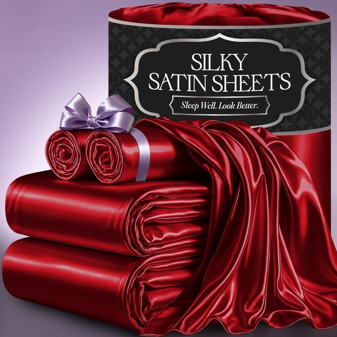 SATIN BED SHEETS 4 PIECE LUXURY SILKY FULL SIZE BEDDING SET SOFTER THAN SILK WRINKLEFREE WITH 15 DEEP POCKET FITTED SHEET PERFECT FOR HAIR SKIN GIFTS FOR WOMEN RED