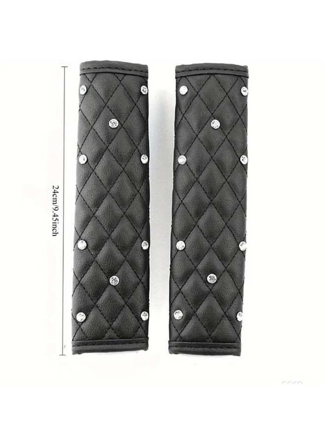 Set Of 2 Black Shoulder Pads With Rhinestones For Car Belts Shoulder Protection Car Interior Accessories - Image 4