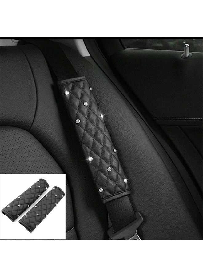 Set Of 2 Black Shoulder Pads With Rhinestones For Car Belts Shoulder Protection Car Interior Accessories - Image 1