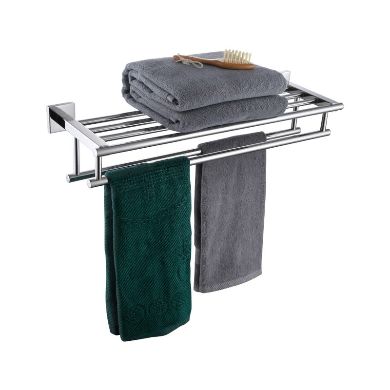 KOKOSIRI Bathroom Towel Rack Towel Holder 20 Inch Towel Shelf with Double Towel Bars Wall Mounted SUS 304 Stainless Steel Polished Chrome B6005CHL20