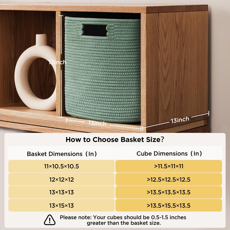 UBBCARE Set of 4 Storage Basket-13 X 13 X 13 In, Cotton Rope Basket for Shelves, Toys, Book, Cube Storage Bins with Handles, Woven Storage Basket for Organizing, Green - Image 2
