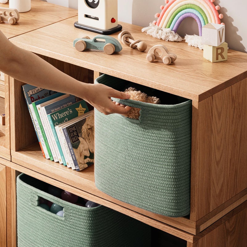 UBBCARE Set of 4 Storage Basket-13 X 13 X 13 In, Cotton Rope Basket for Shelves, Toys, Book, Cube Storage Bins with Handles, Woven Storage Basket for Organizing, Green - Image 4