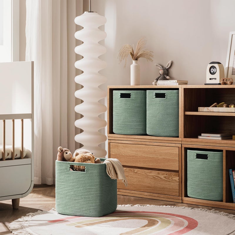 UBBCARE Set of 4 Storage Basket-13 X 13 X 13 In, Cotton Rope Basket for Shelves, Toys, Book, Cube Storage Bins with Handles, Woven Storage Basket for Organizing, Green - Image 5