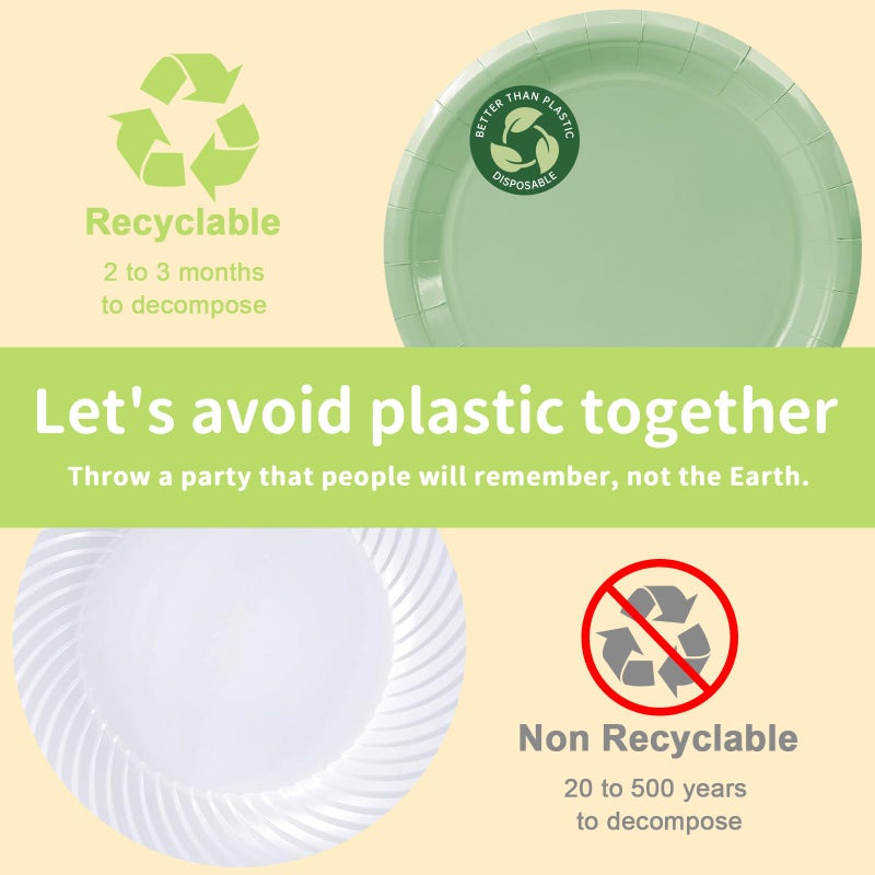 LANLISA 50 Sage Green Paper Plates Disposable, 25-9" & 25-7" Disposable Birthday Cake Dessert Plates For Easter, Baby Shower Party Supplies - Image 4