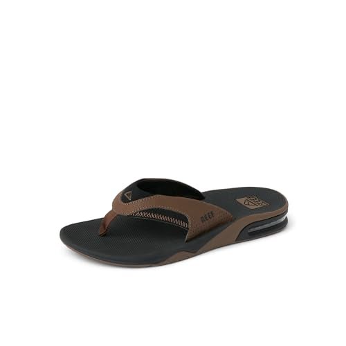 Reef Fanning Mens Bottle Opener Flip Flop, Arch Support, Durable Outsole, Water Friendly, Black And Tan, 13 - Image 1