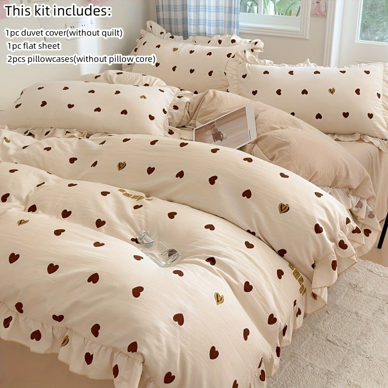 Korean Princess Style Ruffle Bedding 4pcs Set 1 Duvet Cover, 1 Bed Sheet And 2 Pillowcases (Excluding Any Fillings) - Image 1