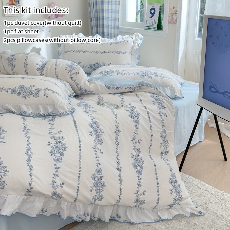 Korean Princess Style Ruffle Bedding 4pcs Set 1 Duvet Cover, 1 Bed Sheet And 2 Pillowcases (Excluding Any Fillings) - Image 5