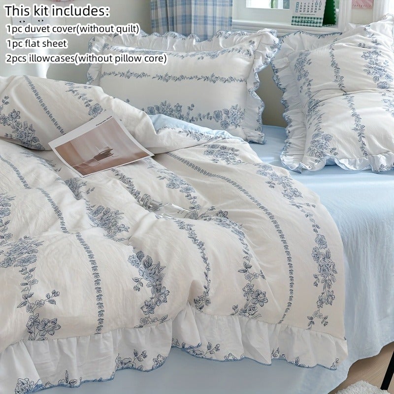 Korean Princess Style Ruffle Bedding 4pcs Set 1 Duvet Cover, 1 Bed Sheet And 2 Pillowcases (Excluding Any Fillings) - Image 4