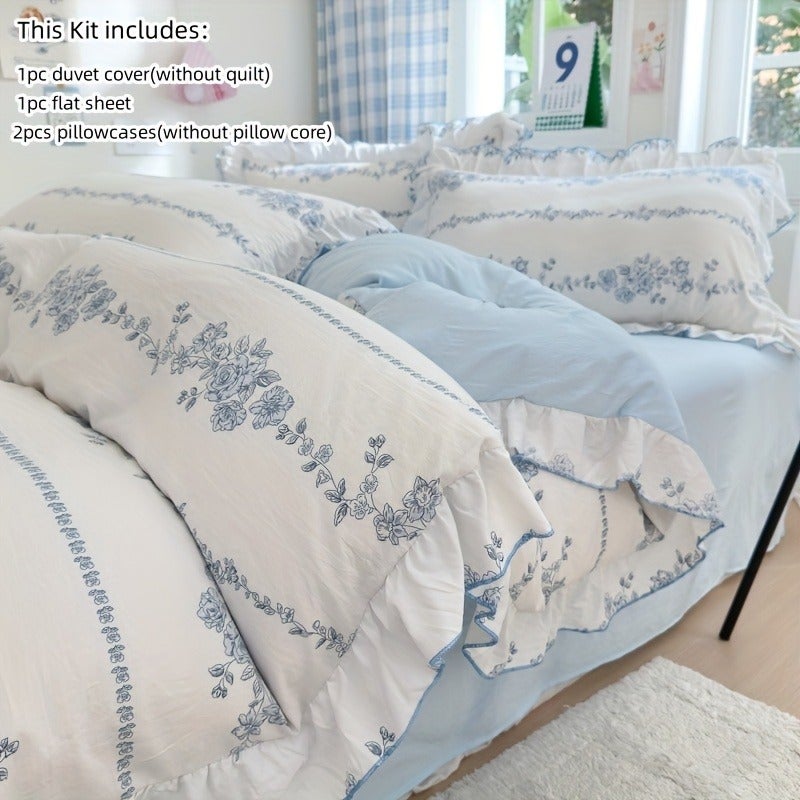 Korean Princess Style Ruffle Bedding 4pcs Set 1 Duvet Cover, 1 Bed Sheet And 2 Pillowcases (Excluding Any Fillings) - Image 2