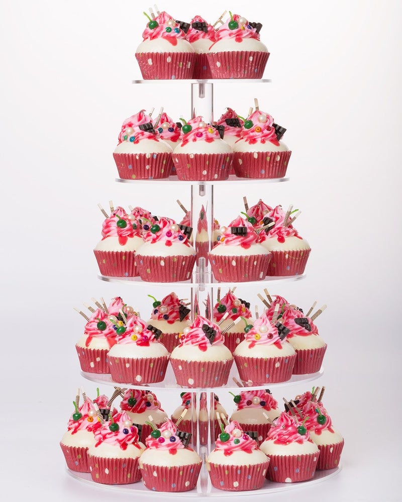 YestBuy 5 Tier Round Acrylic Cupcake Tree Tower Display Stand Display for Pastry Wedding Birthday Party 5 Tier Round 4 Between 2 Layers