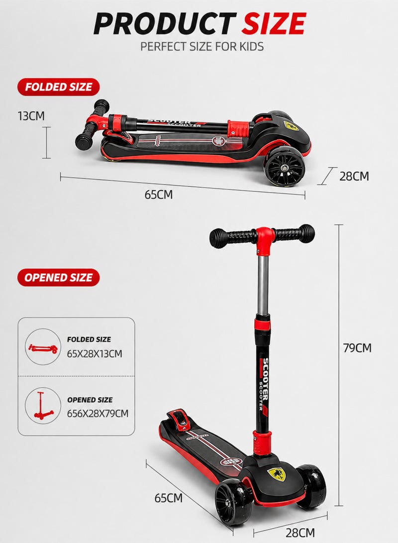 Toshionics Scooter for Kids, 3 Wheels Foldable Scooter with Adjustable Height, Brakes, Extra Wide Deck and PVC LED Wheels for Ages 3, 4, 5 and 6, Boys and Girls - Image 2